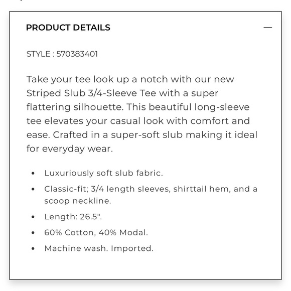 CHICO’S NWT 2 / Women’s L Striped Slub 3/4-Sleeve Tee • Cotton Modal Black White - Picture 6 of 10